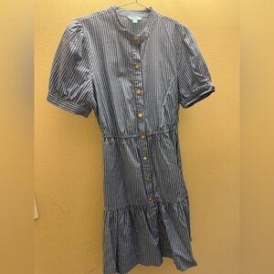 Striped Button-Down Dress with Puff Sleeves